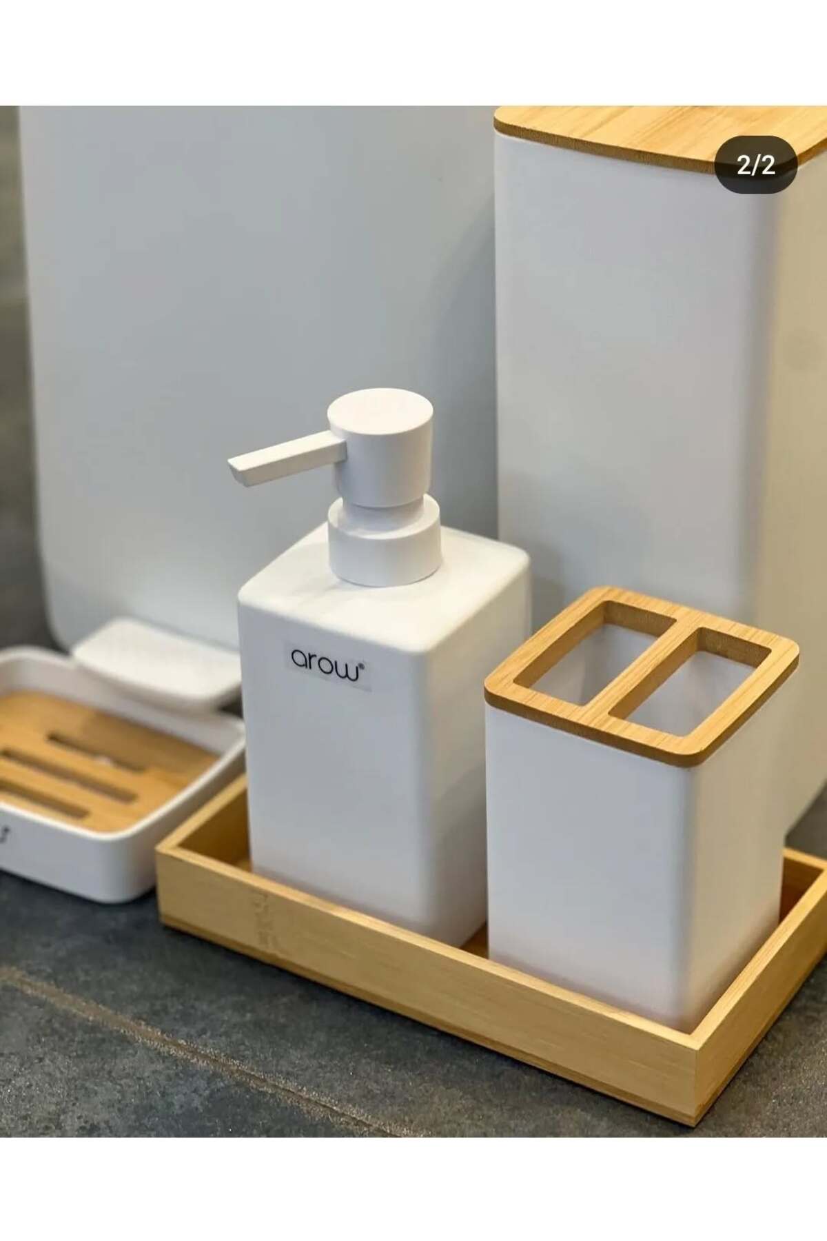 AROW Williams Bambu Kapaklı 5 Parça Banyo Seti - Beyaz