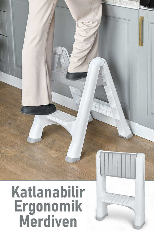 Tuffex 2 Basamaklı Merdiven Plastik Hafif Mutfak Tezgah Perde Merdiveni - Beyaz