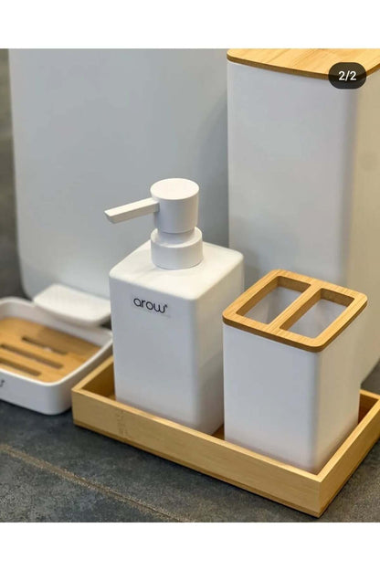 AROW Williams Bambu Kapaklı 5 Parça Banyo Seti - Beyaz