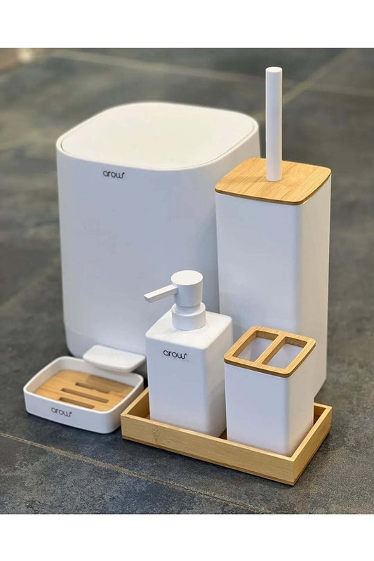 AROW Williams Bambu Kapaklı 5 Parça Banyo Seti - Beyaz