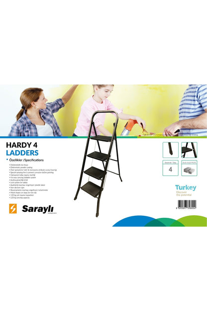 Saraylı Saraylı hardy siyah pratik seyyar merdiven 4 basamak - geniş basamaklı