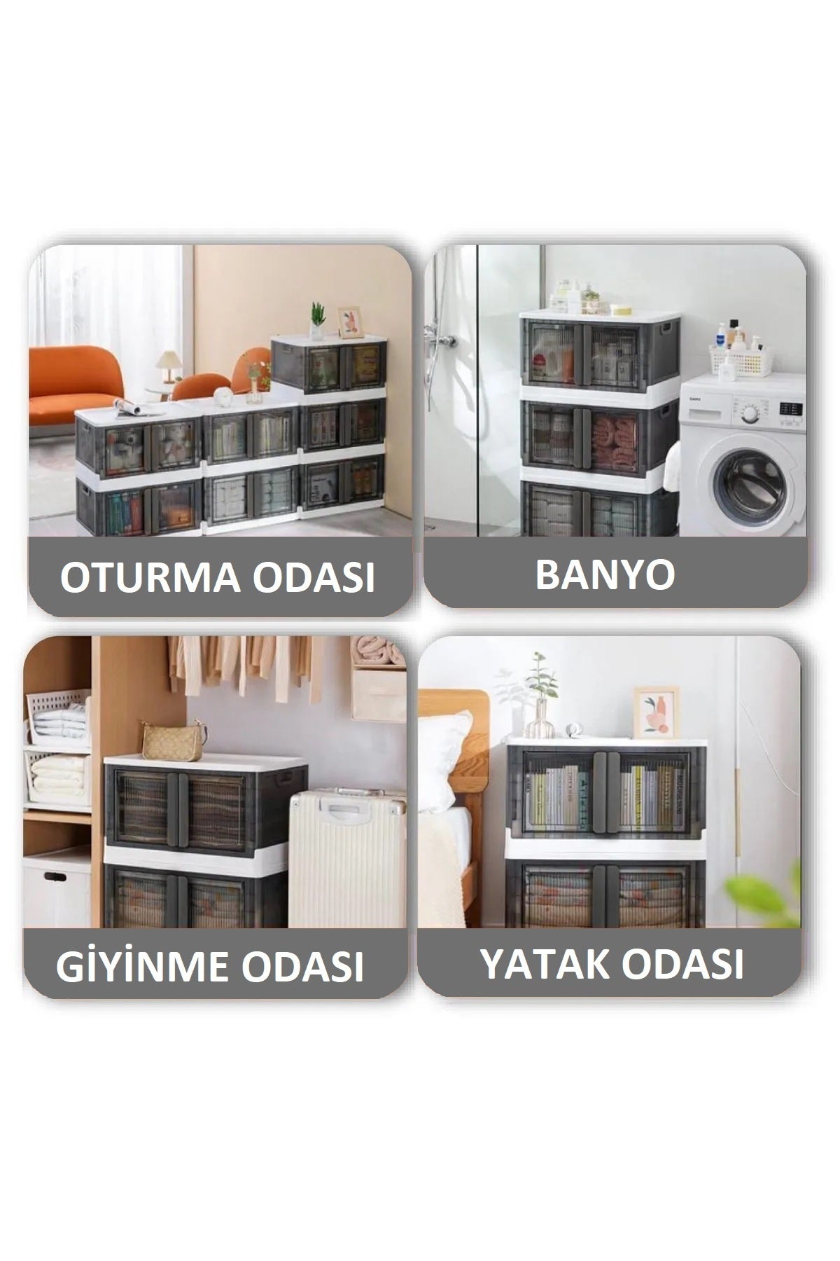 Baroness 3 Katlı Tekerlekli Çift Kapaklı Kitaplık - İstiflenebilir Katlanır Çok Amaçlı Dolap Düzenleyici Kutu